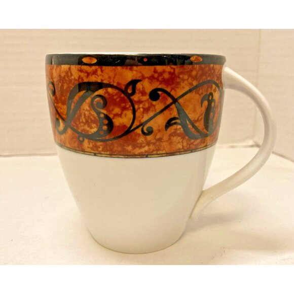 Christopher Stuart Morella Cup & Saucer Set 6.5" Optima HK105, Black Scroll Vtg. - Picture 3 of 5